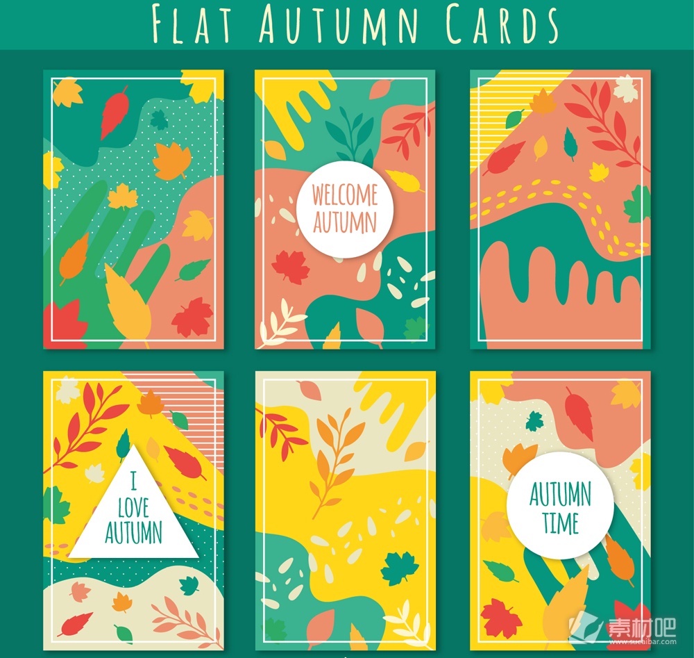 6款扁平化彩色秋季卡片矢量素材