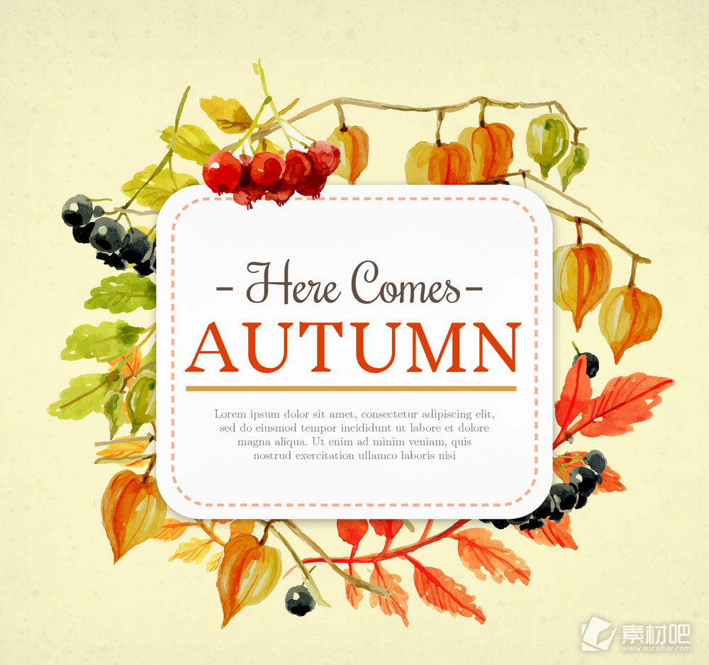 秋季叶子和浆果框架矢量素材