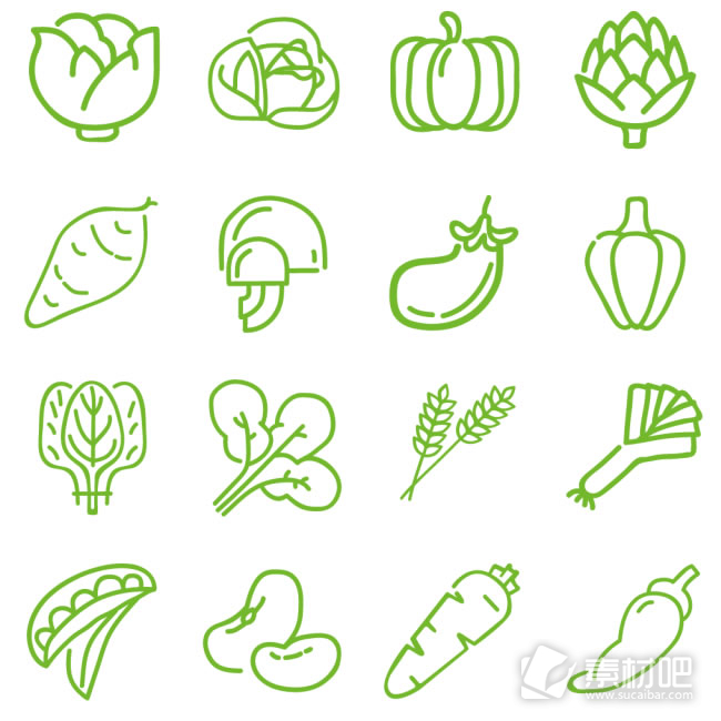 16款手绘绿色蔬菜图标素材