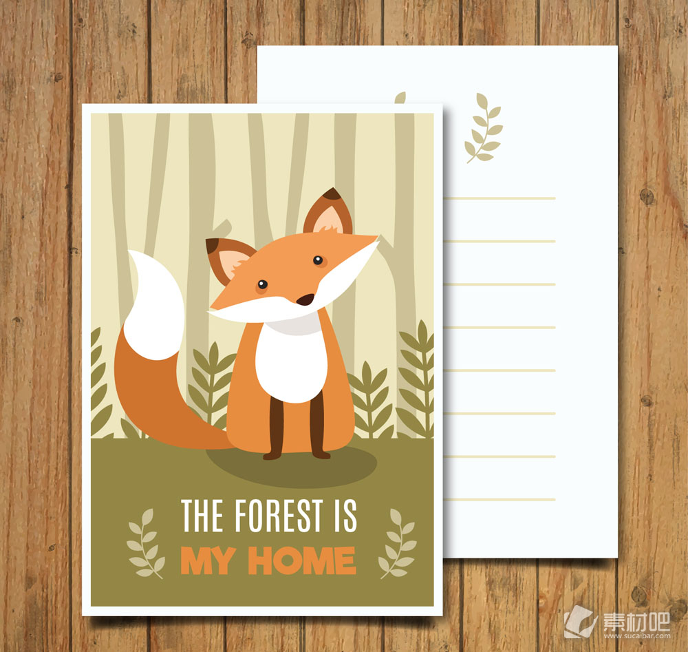 可爱森林狐狸卡片矢量素材