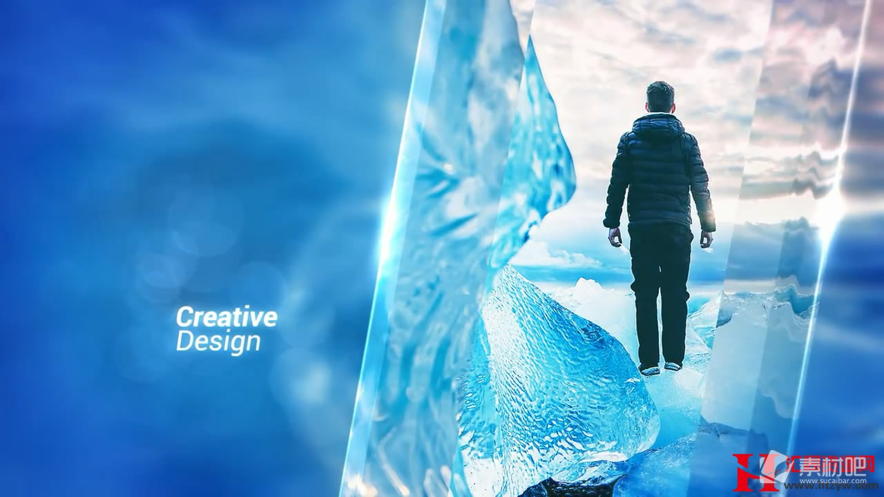 冰玻璃质感遮罩幻灯片视频Premiere模板