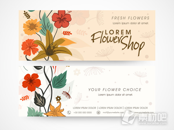 彩色花卉商务卡片矢量图片