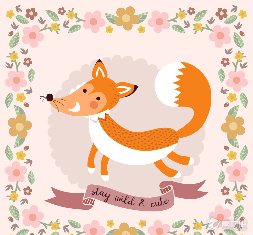 可爱森林狐狸和花边矢量素材