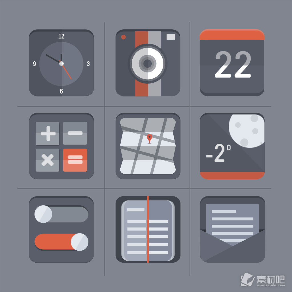 网页UI手机主题灰色质感icon图标设计