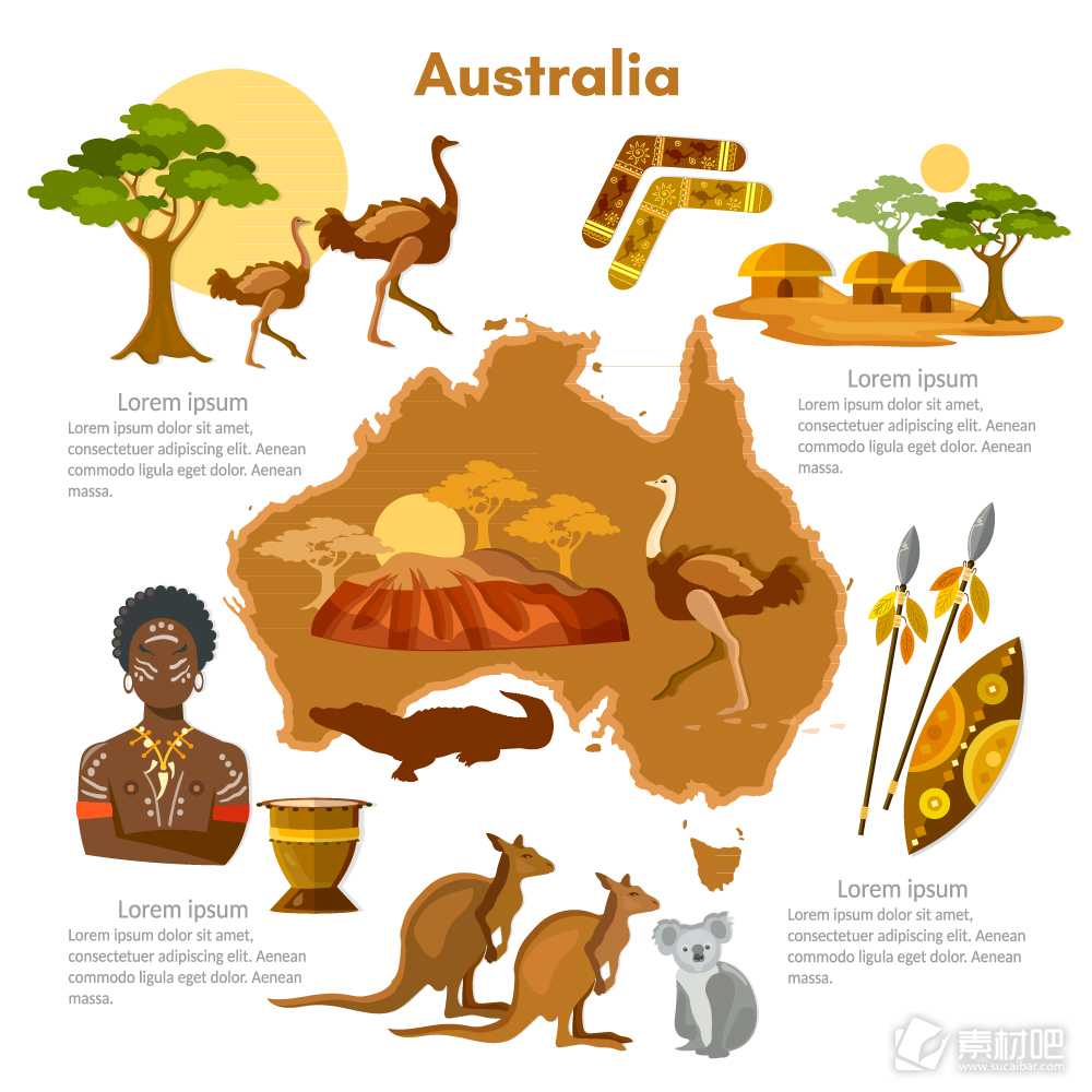 11款卡通澳大利亚旅行元素矢量图