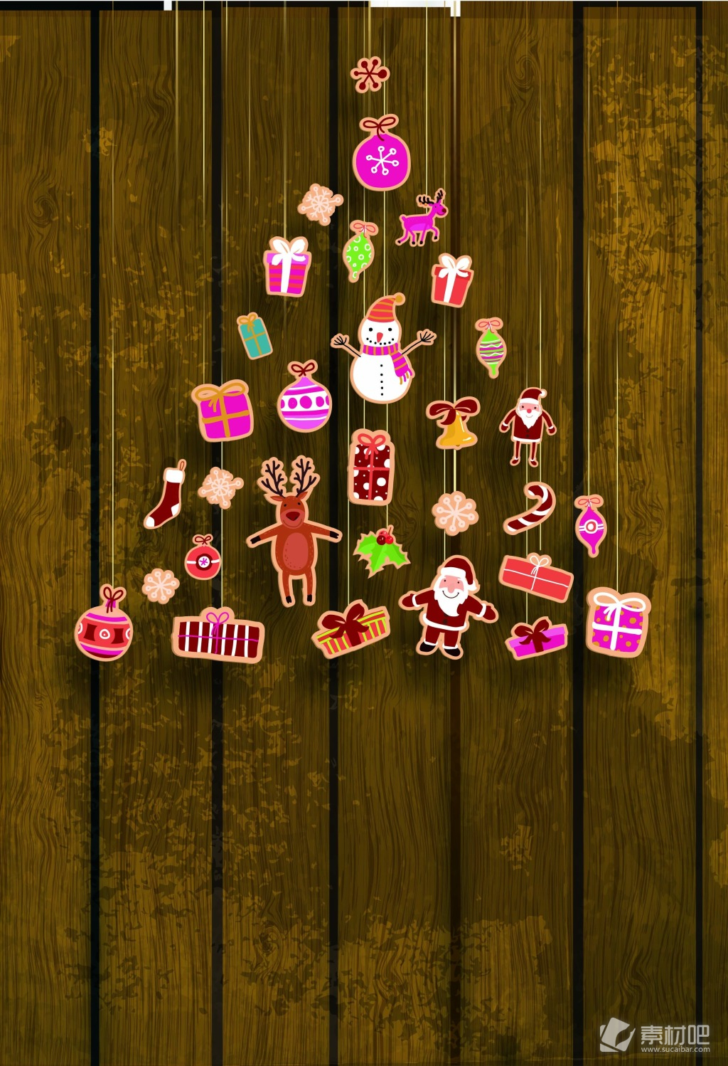 木质纹理圣诞元素装饰海报背景素材