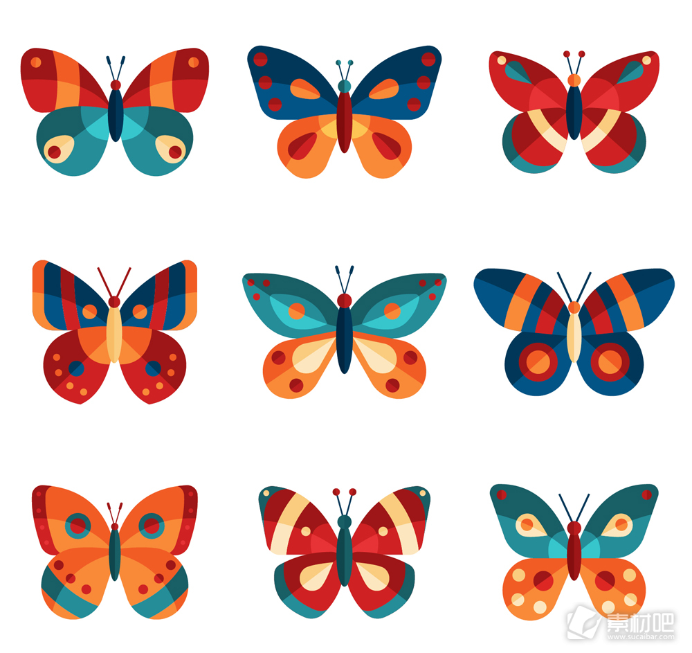 9款拼色蝴蝶设计矢量素材