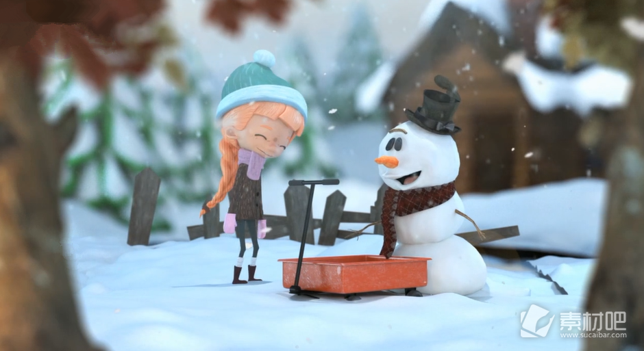女孩陪伴雪人一起过圣诞节AE模板