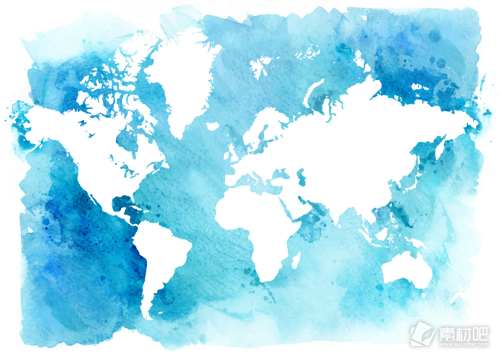 蓝色水彩世界地图矢量素材