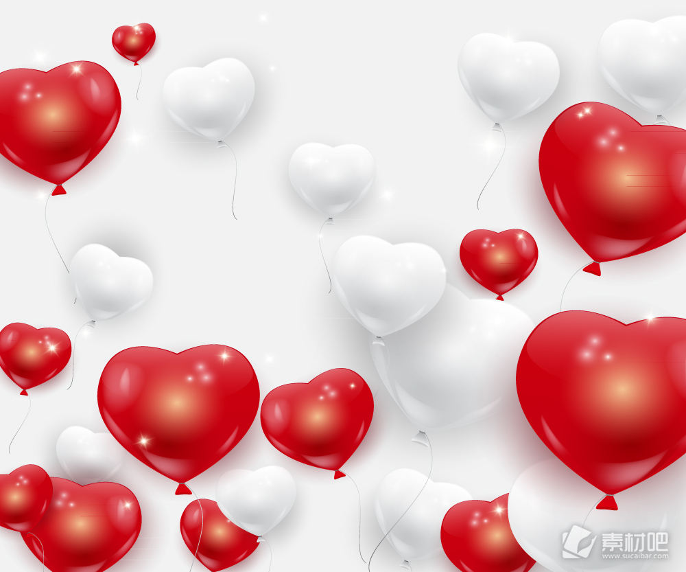 质感白色和红色爱心气球矢量图
