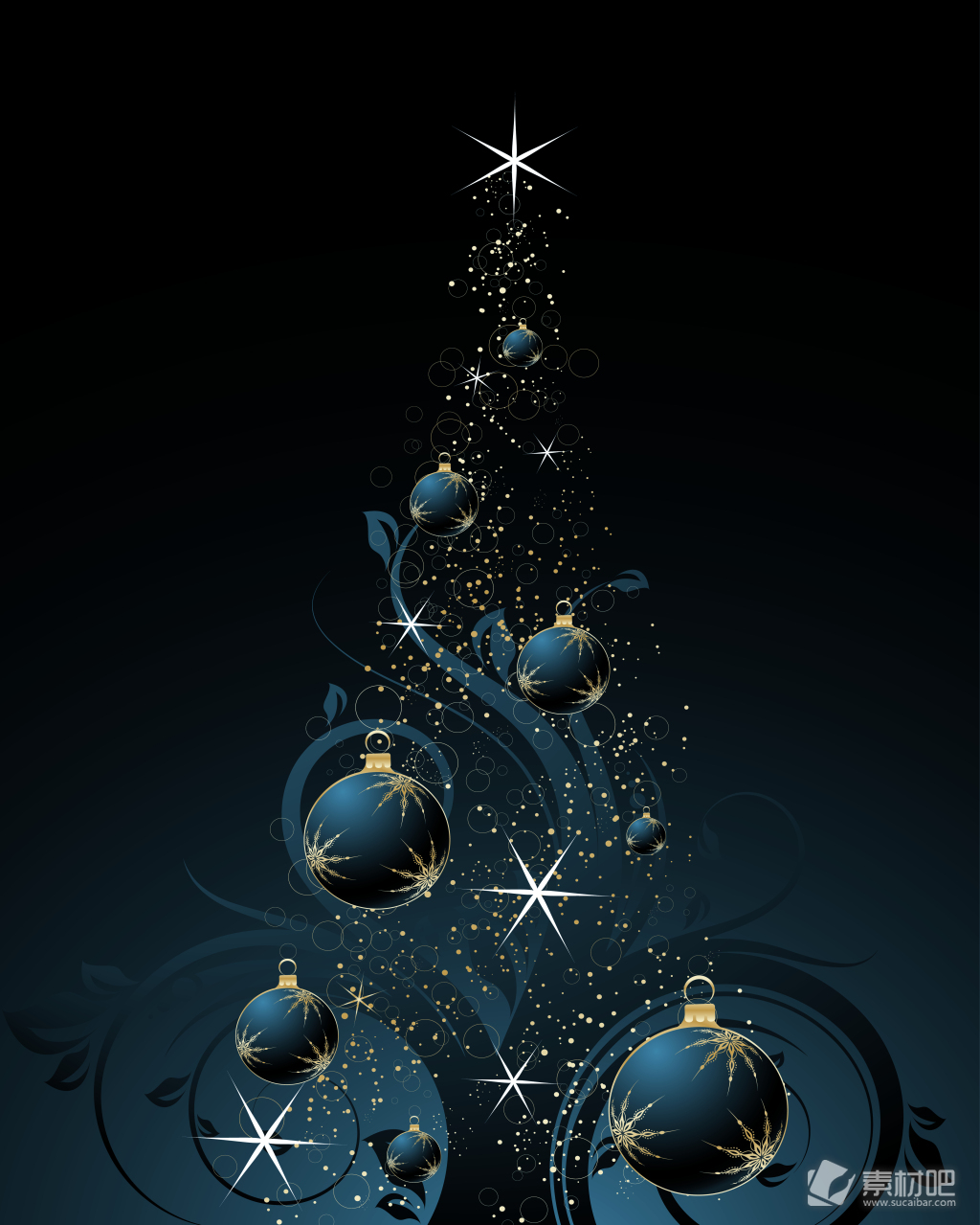 神秘夜光圣诞树金色广告背景