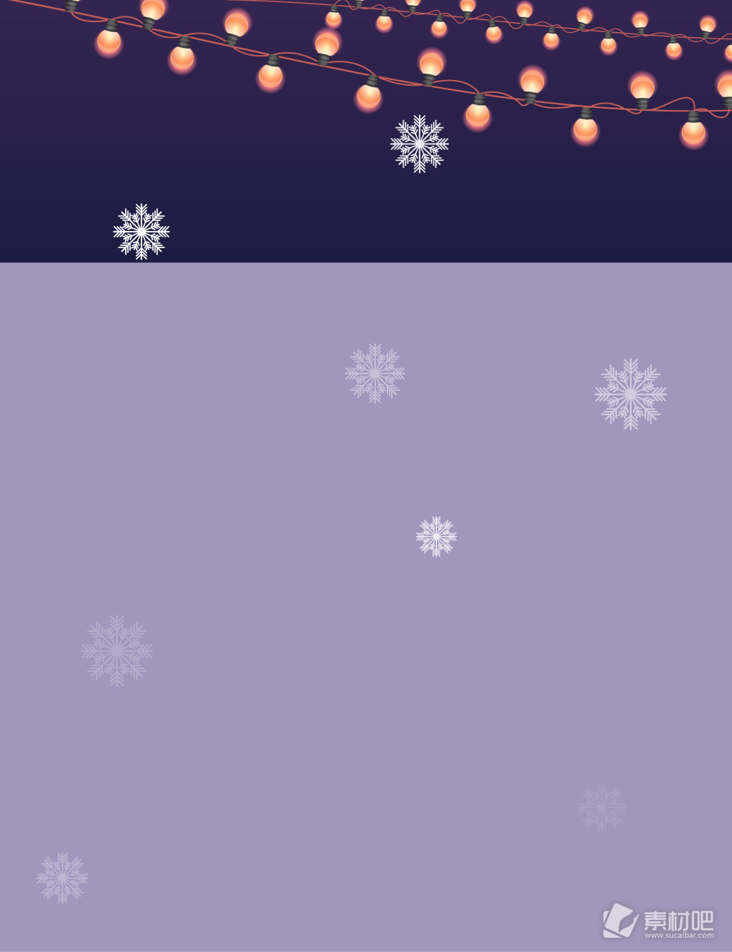 紫色冬季雪花飘落彩灯节日背景