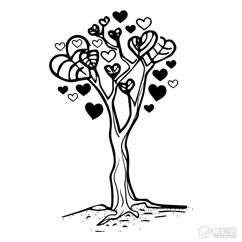 黑白手绘树木爱情矢量素材