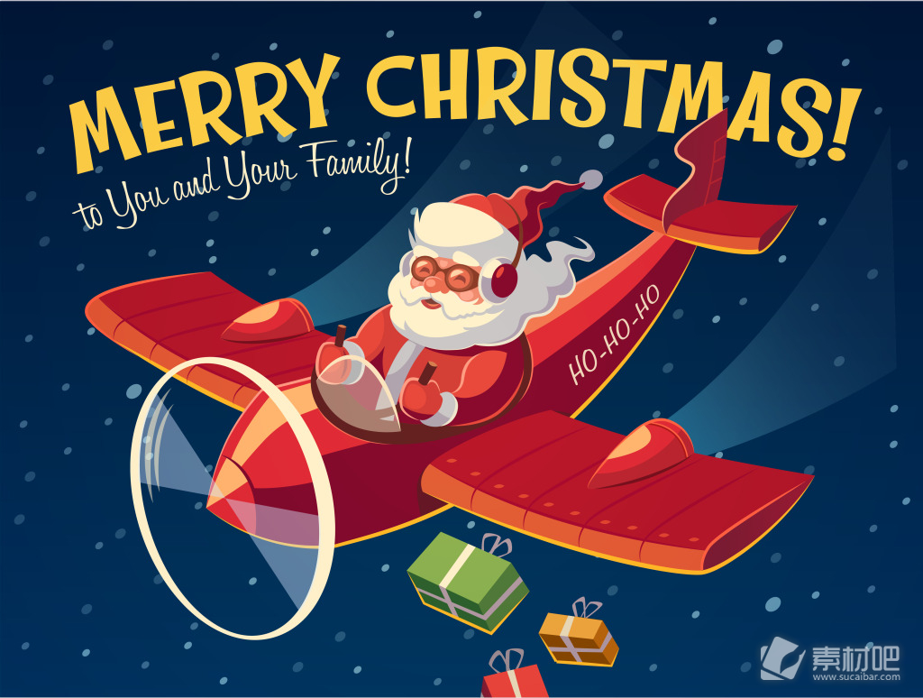 开飞机的圣诞老人插画