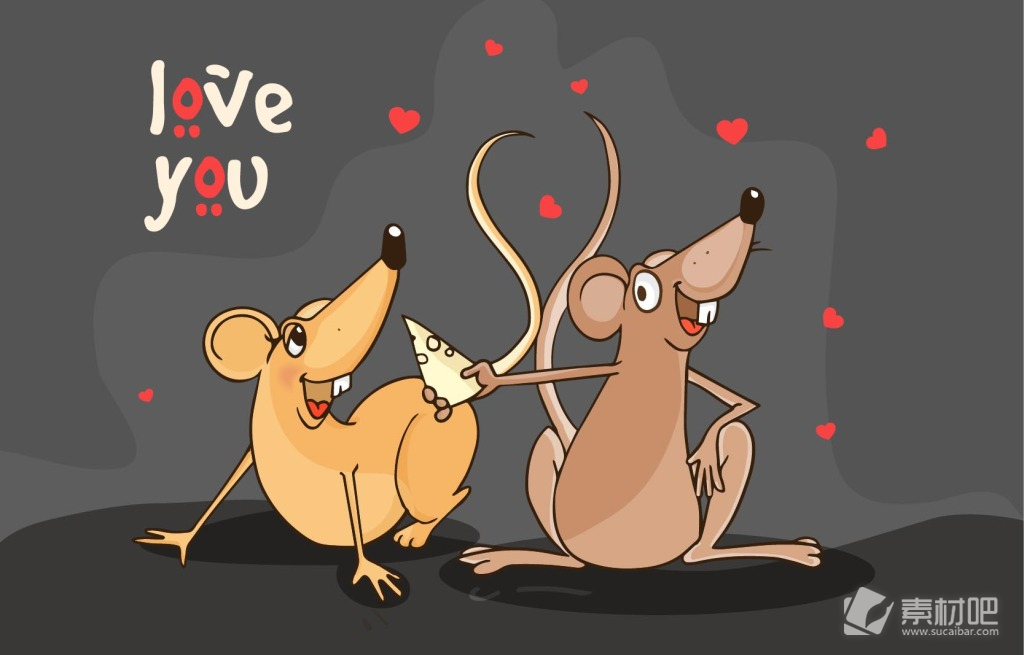 两只可爱的老鼠插画