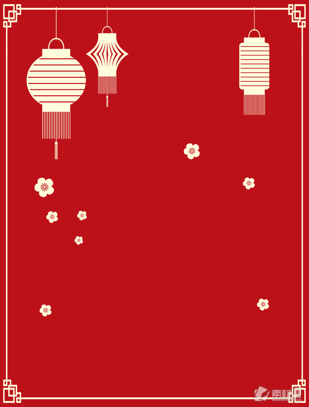 矢量红色扁平化剪纸灯笼中国年背景