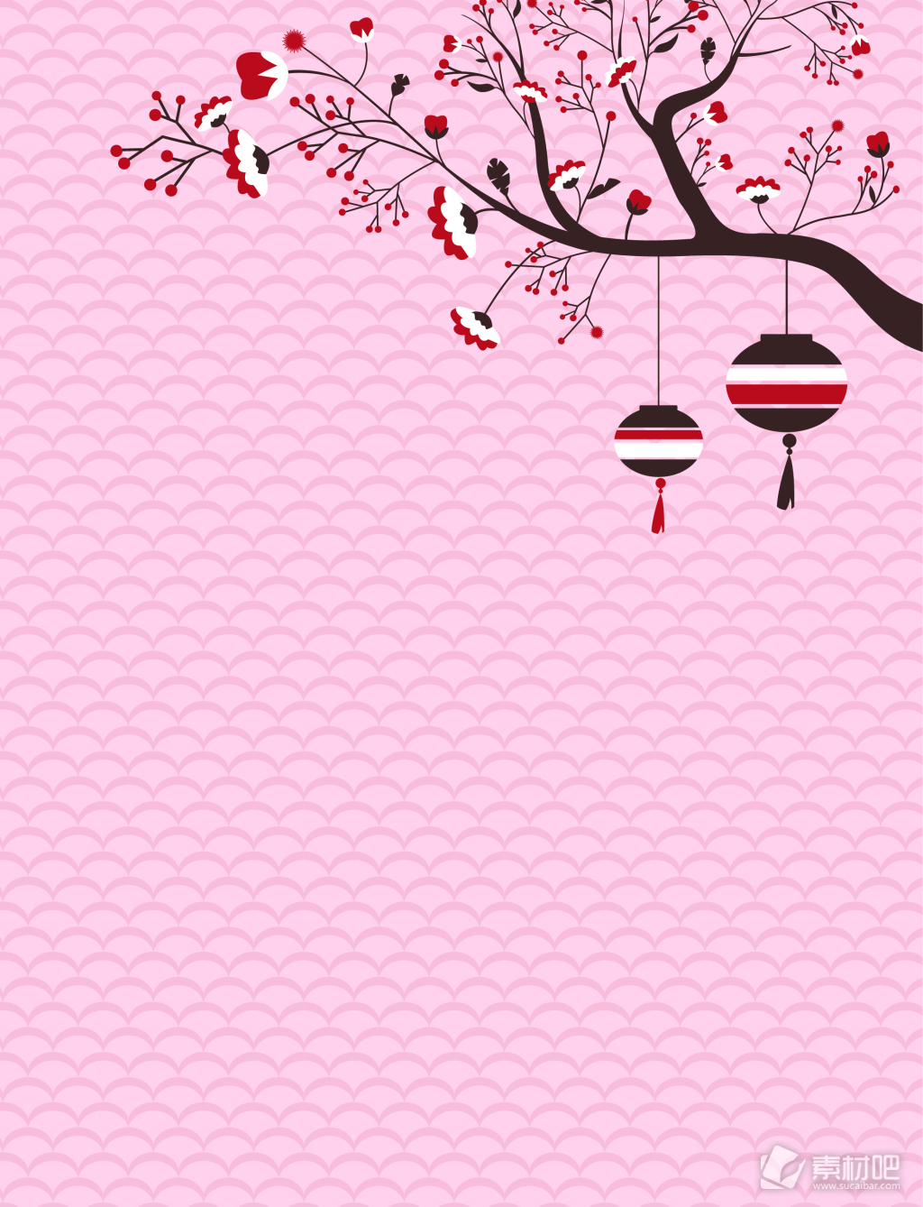 中国风传统手绘梅花灯笼背景素材