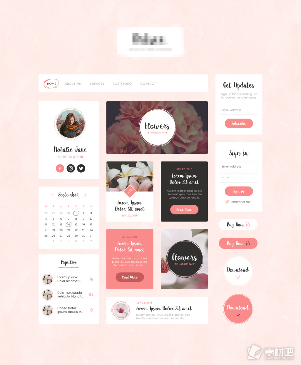 粉红色企业网站UI界面设计psd素材