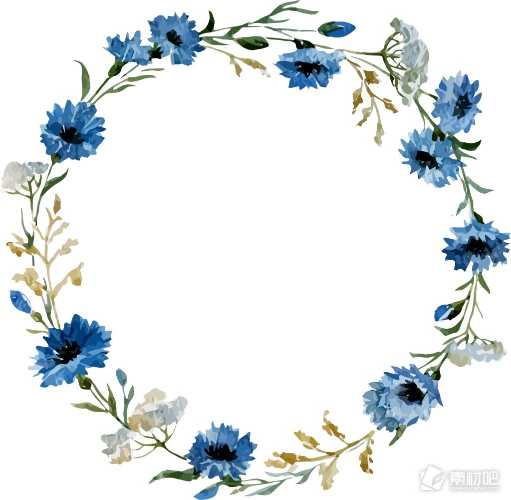 水彩花朵边框 清新蓝色水彩绘花朵边框 素材吧