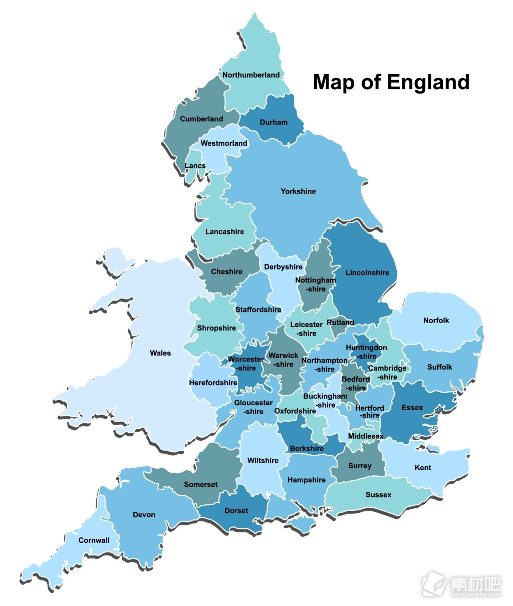 蓝色清新英国地图插画矢量图