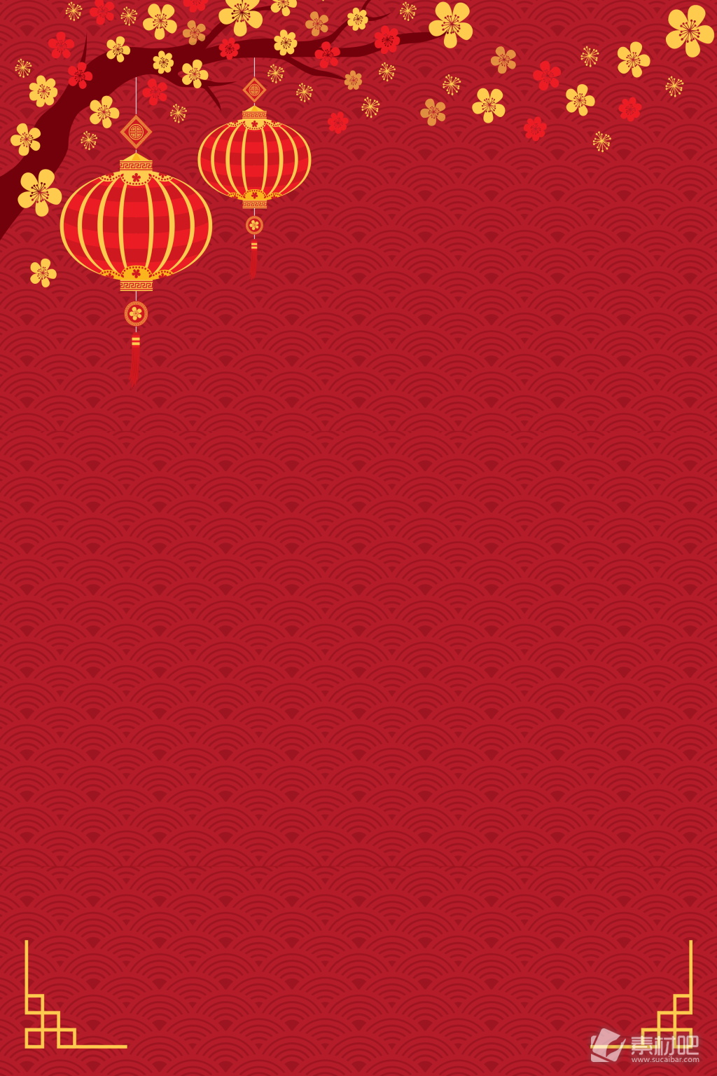 春节海报背景设计 红色灯笼除夕春节海报背景设计 素材吧