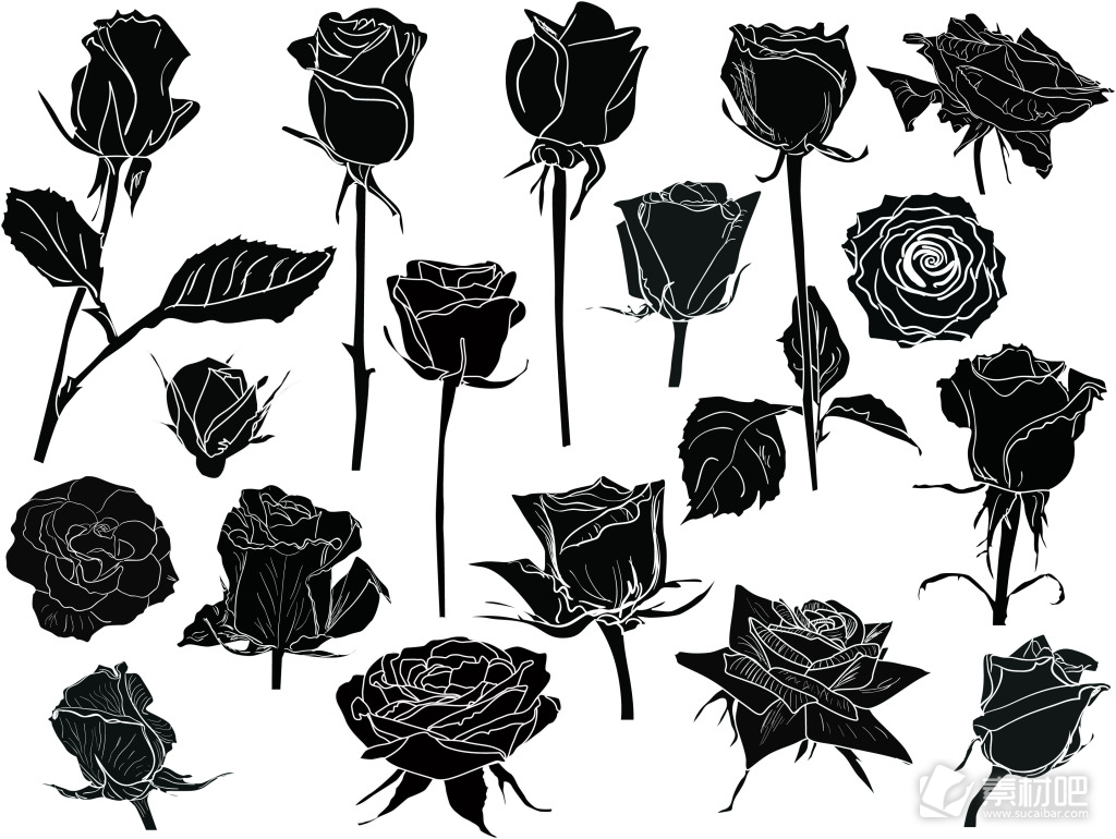 黑色剪影艺术玫瑰花图案