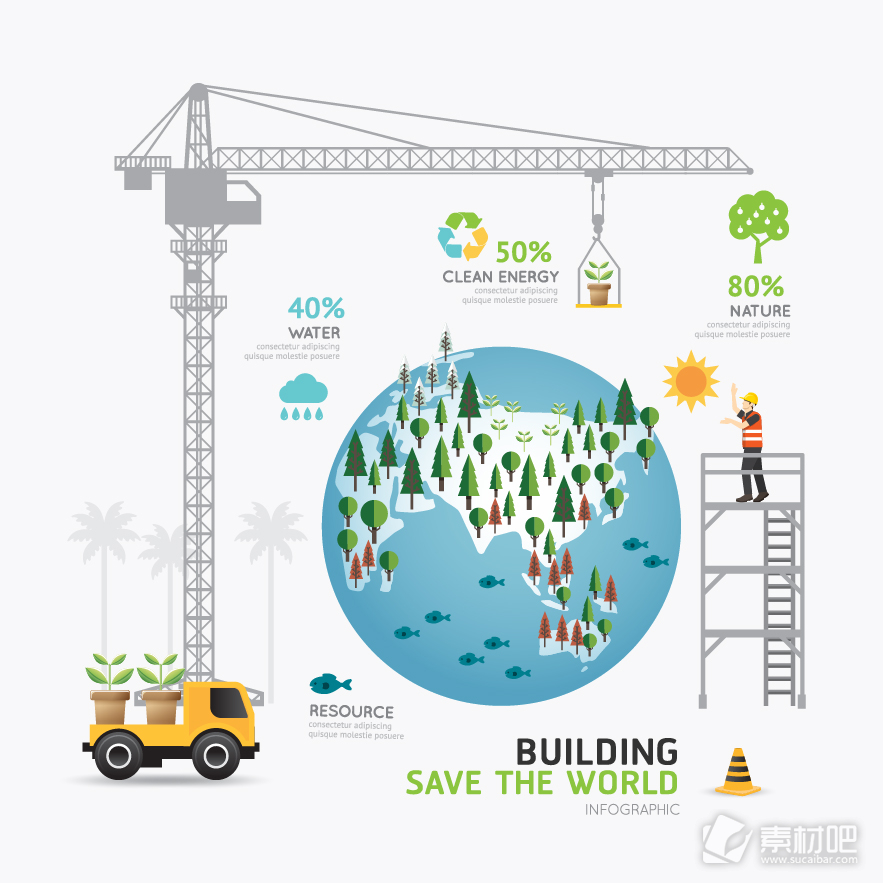 绿色环保城市建筑插画