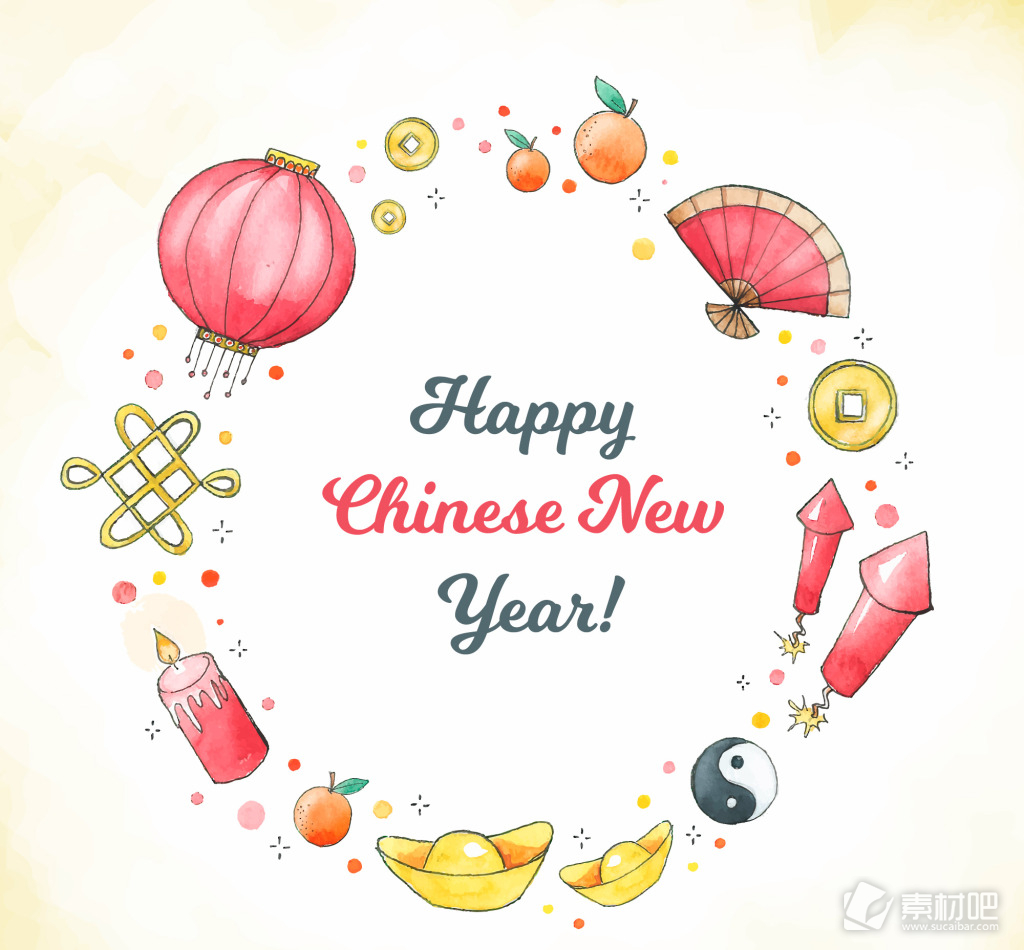 中国风水彩中国新年元素