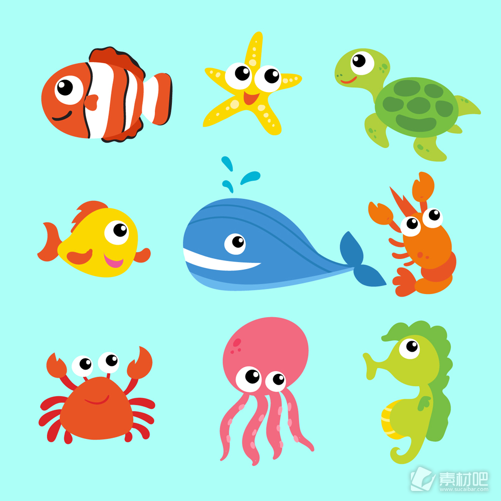 6款卡通海洋动物矢量素材