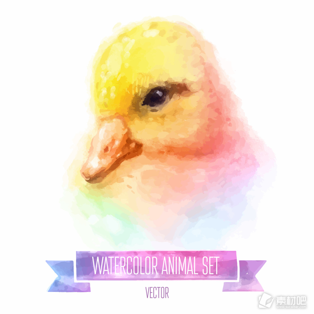 水彩绘可爱的小黄鸭插画
