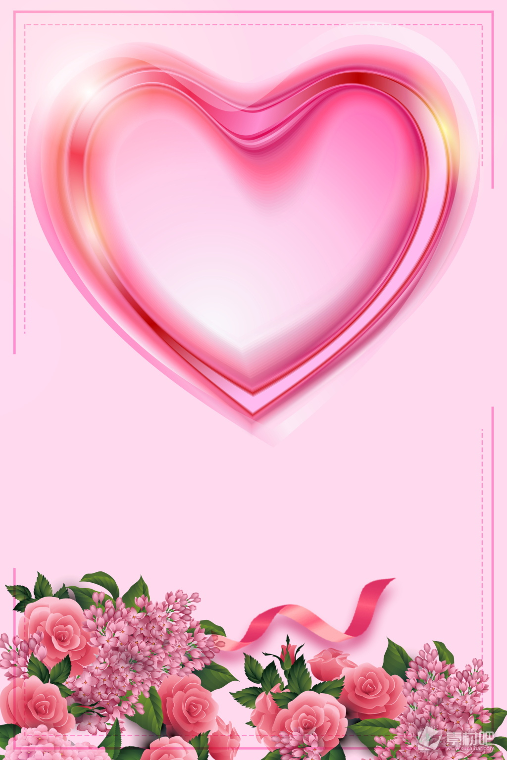 红色爱心花朵情人节海报背景设计