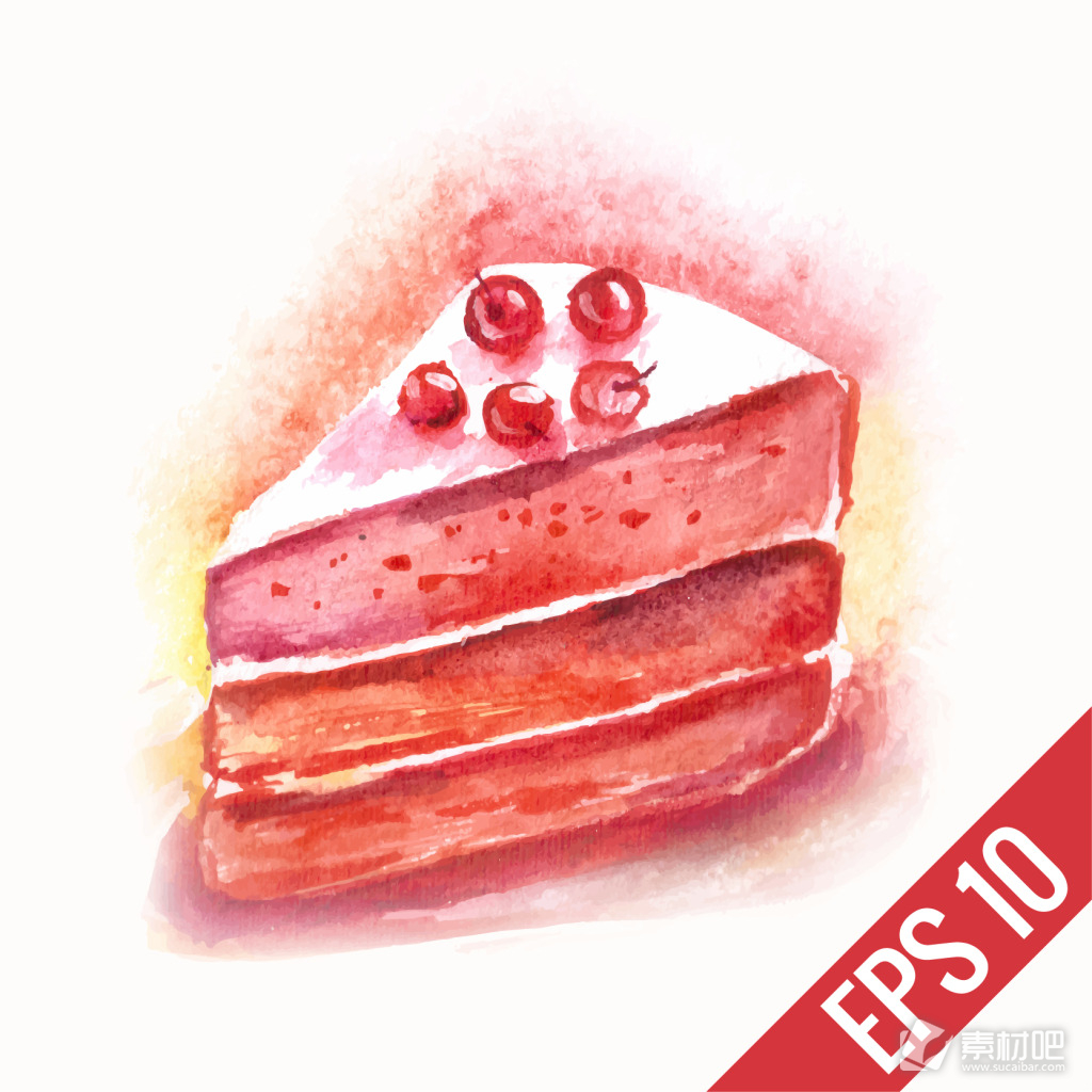 樱桃水彩蛋糕插画