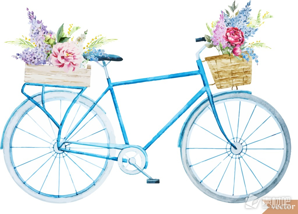 清新水彩绘自行车插画