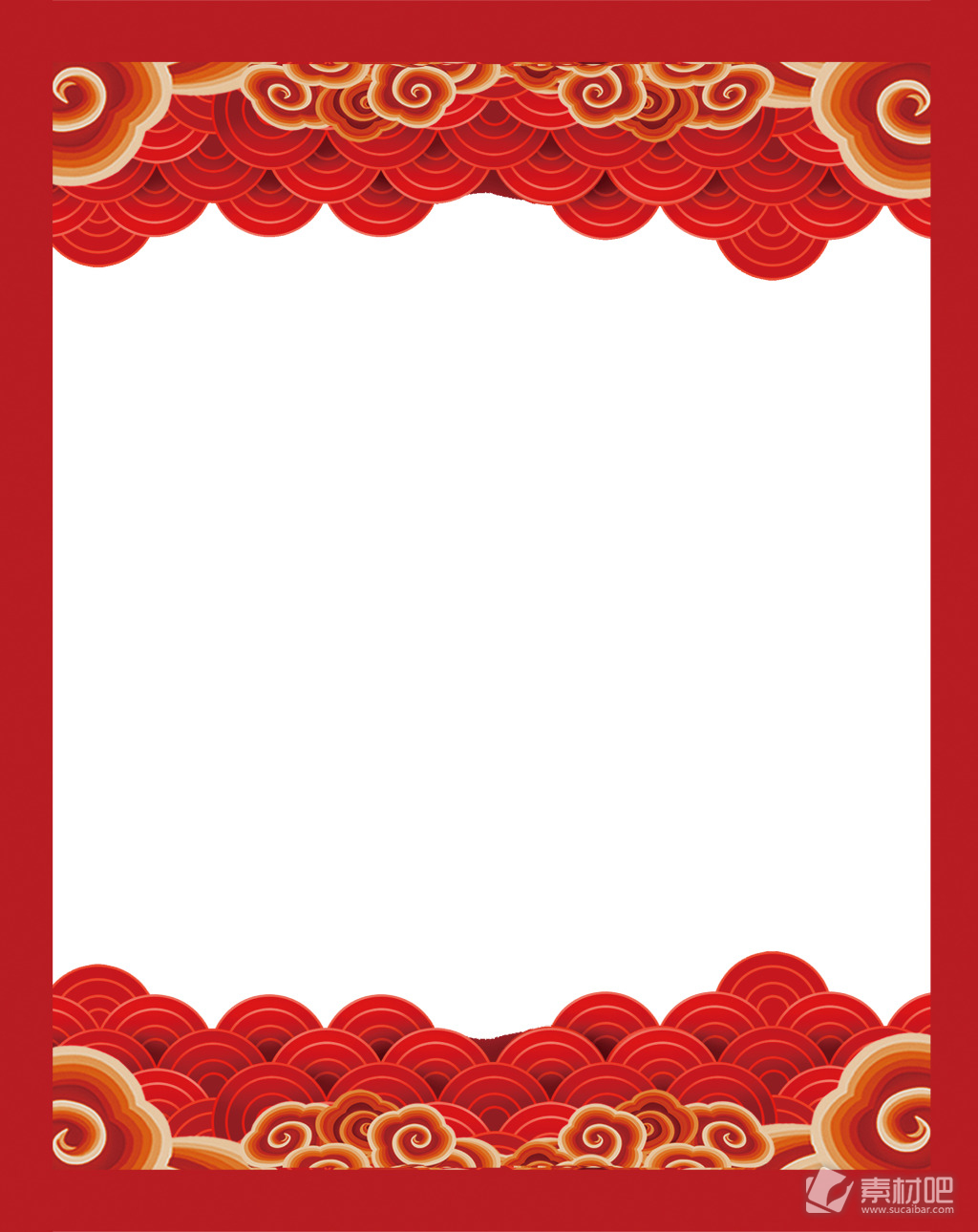 红色中国风新年祥云边框