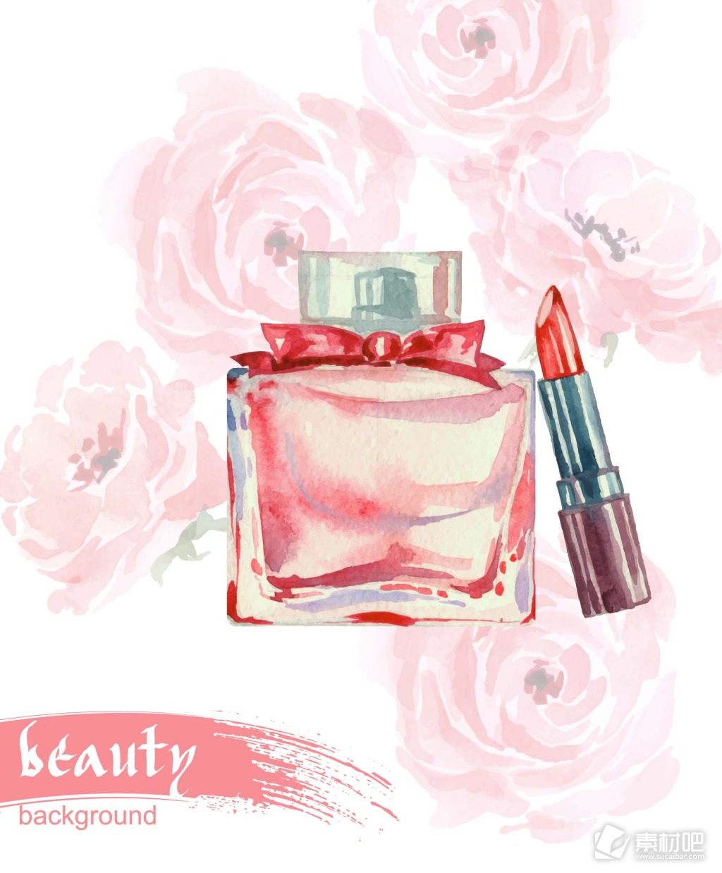 水彩绘香水和口红插画
