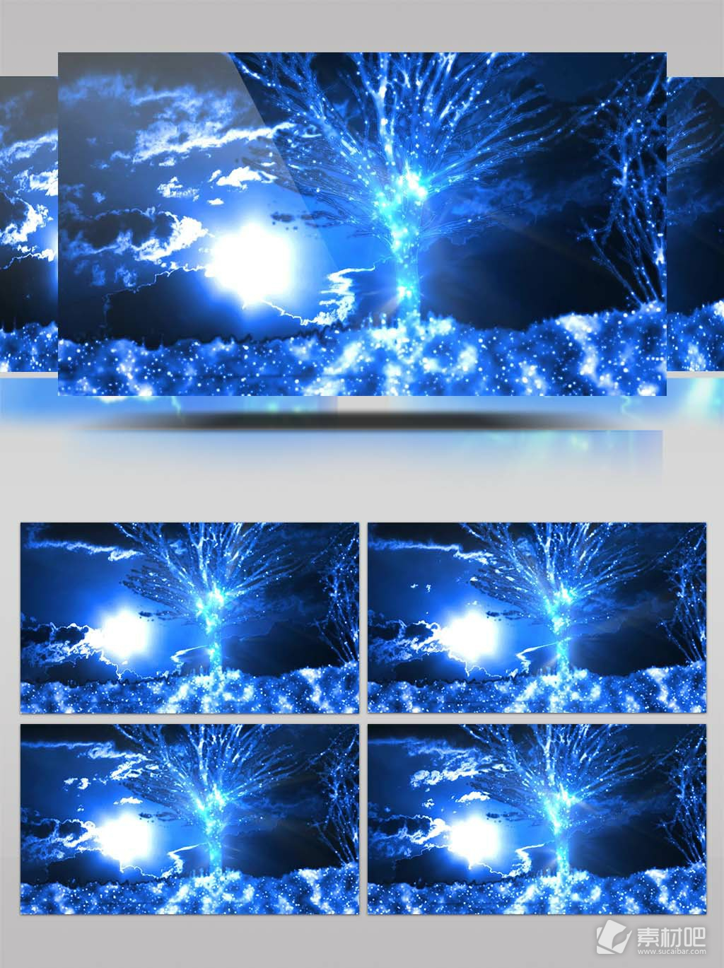 高清蓝色许愿树梦幻粒子动态背景视频