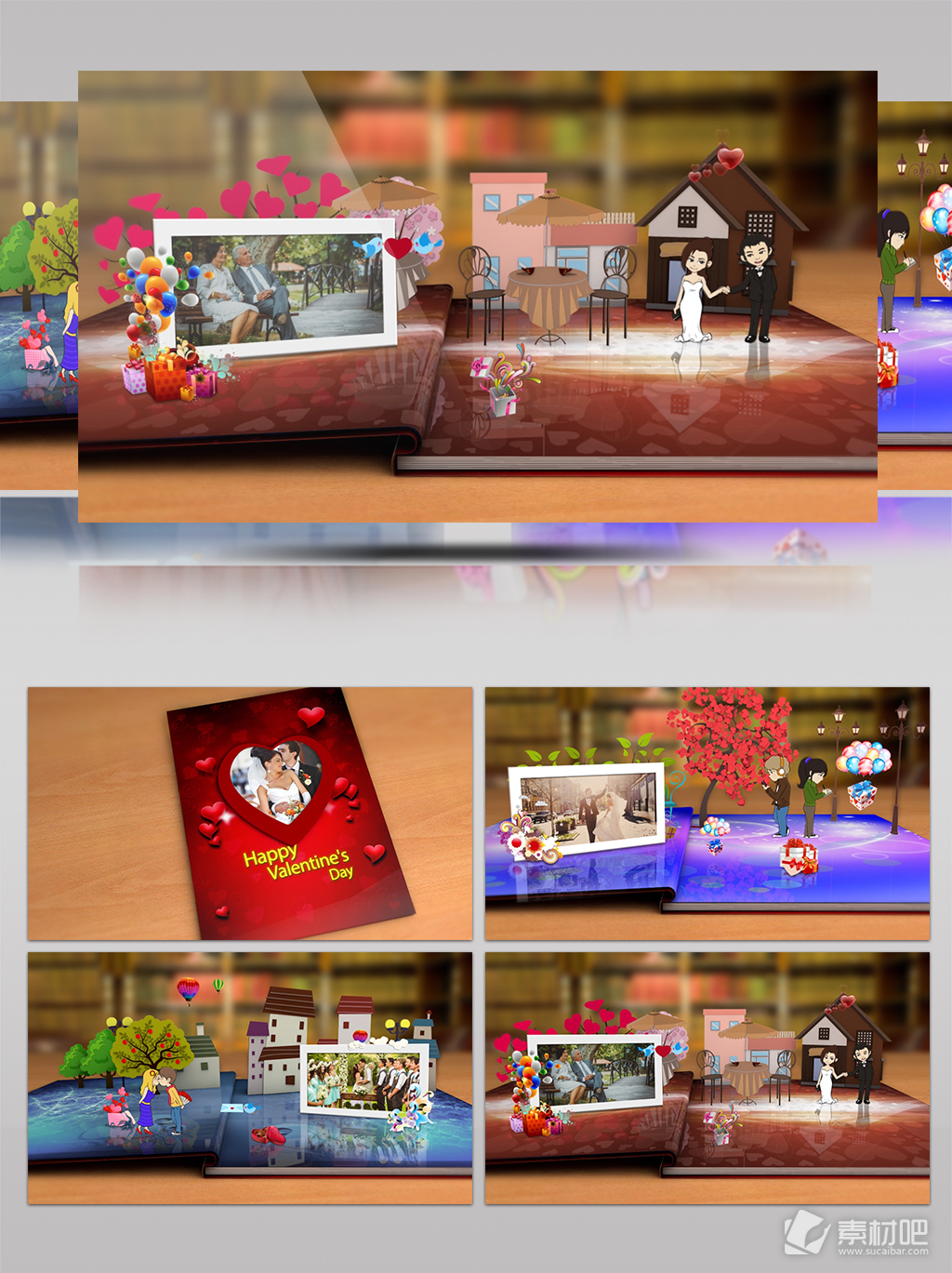 情人节婚恋书籍动画照片展示AE模板