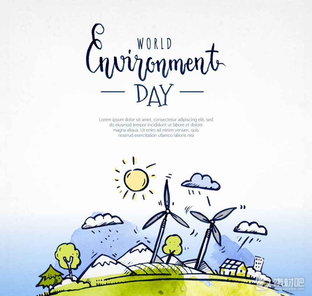 彩绘世界环境日发电风车矢量素材