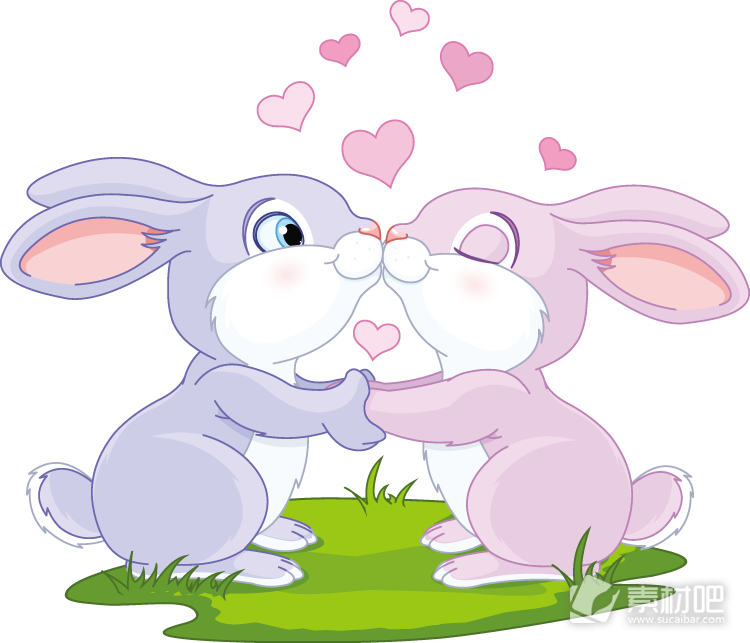 接吻的可爱卡通兔子矢量素材