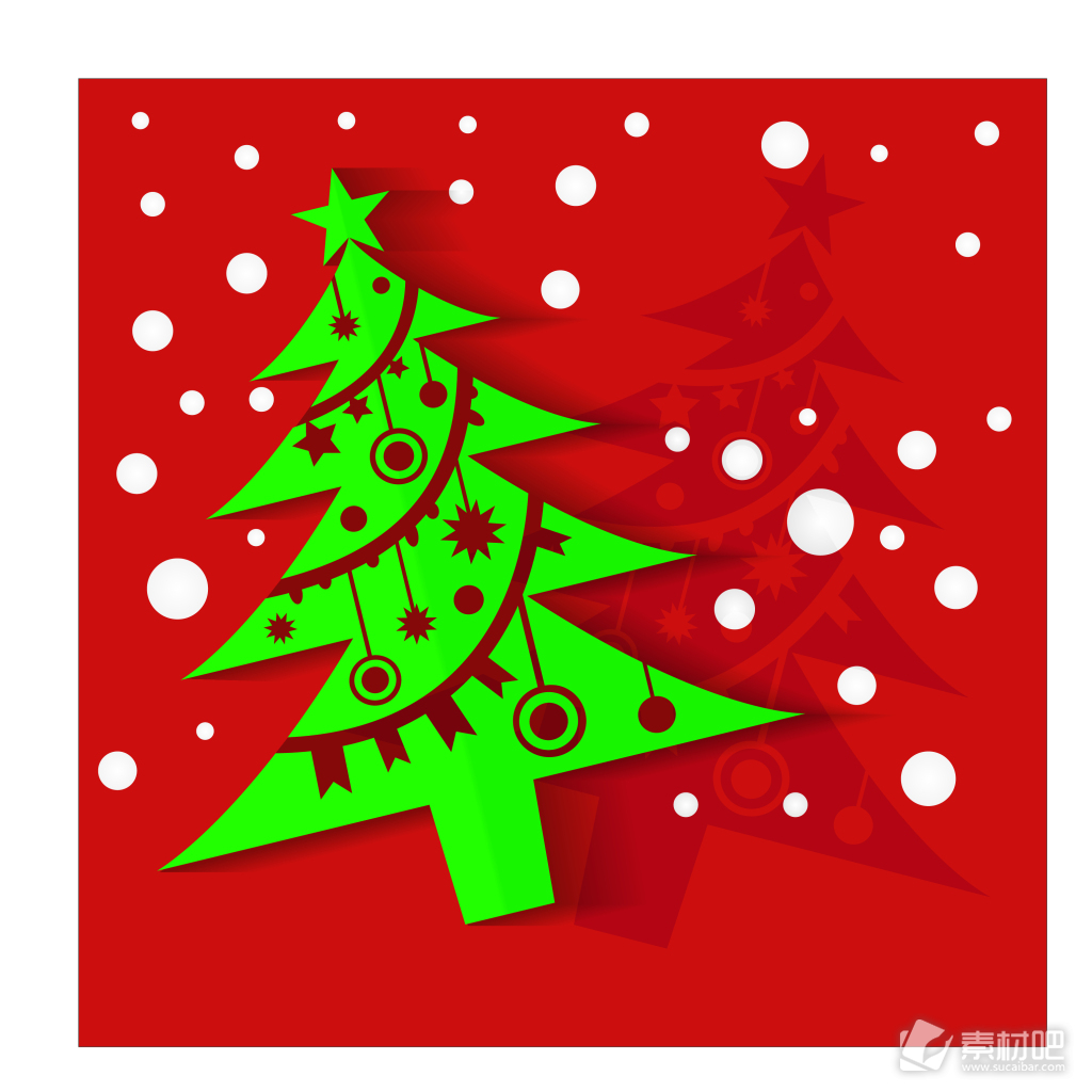 绿色圣诞树与雪花贺卡矢量素材