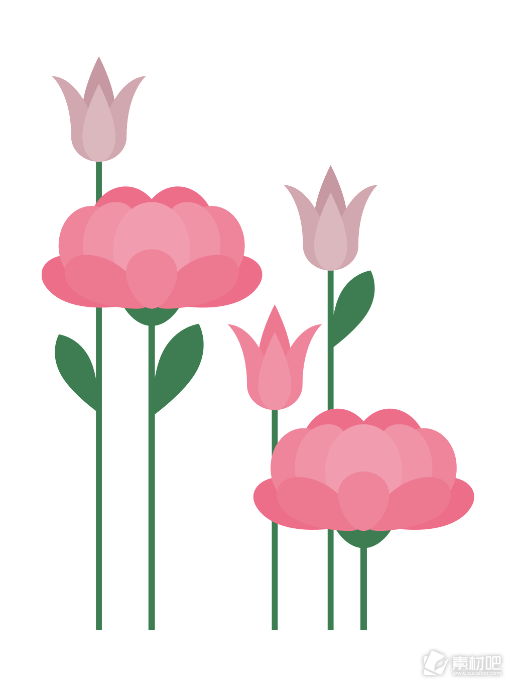 花朵psd装饰素材 粉色扁平卡通花朵psd装饰素材 素材吧