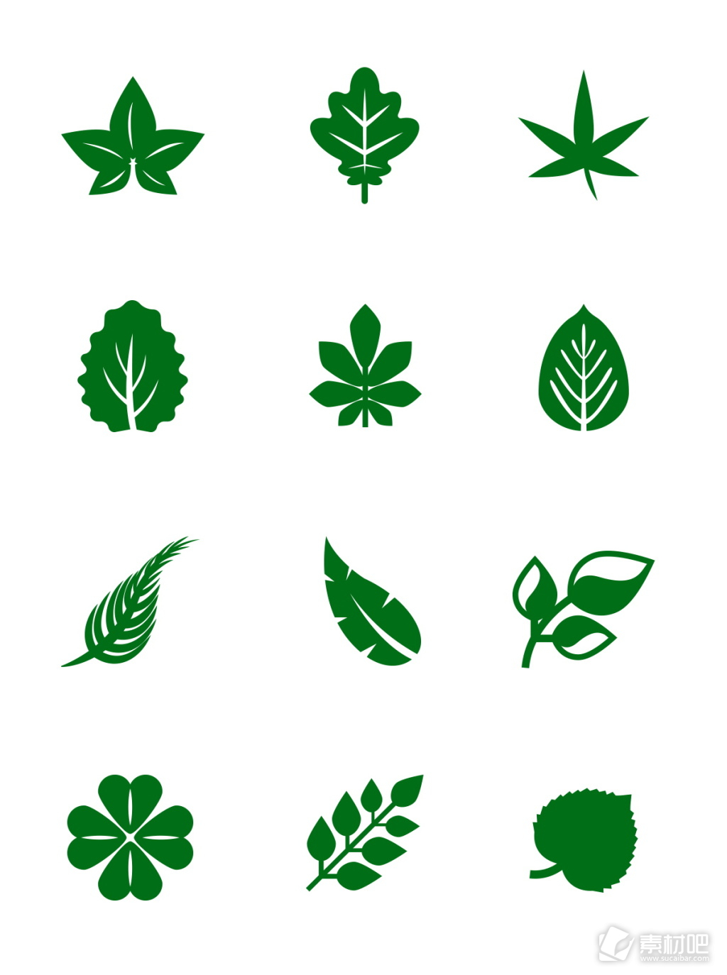 手绘简约绿色叶子绿植植物图标元素