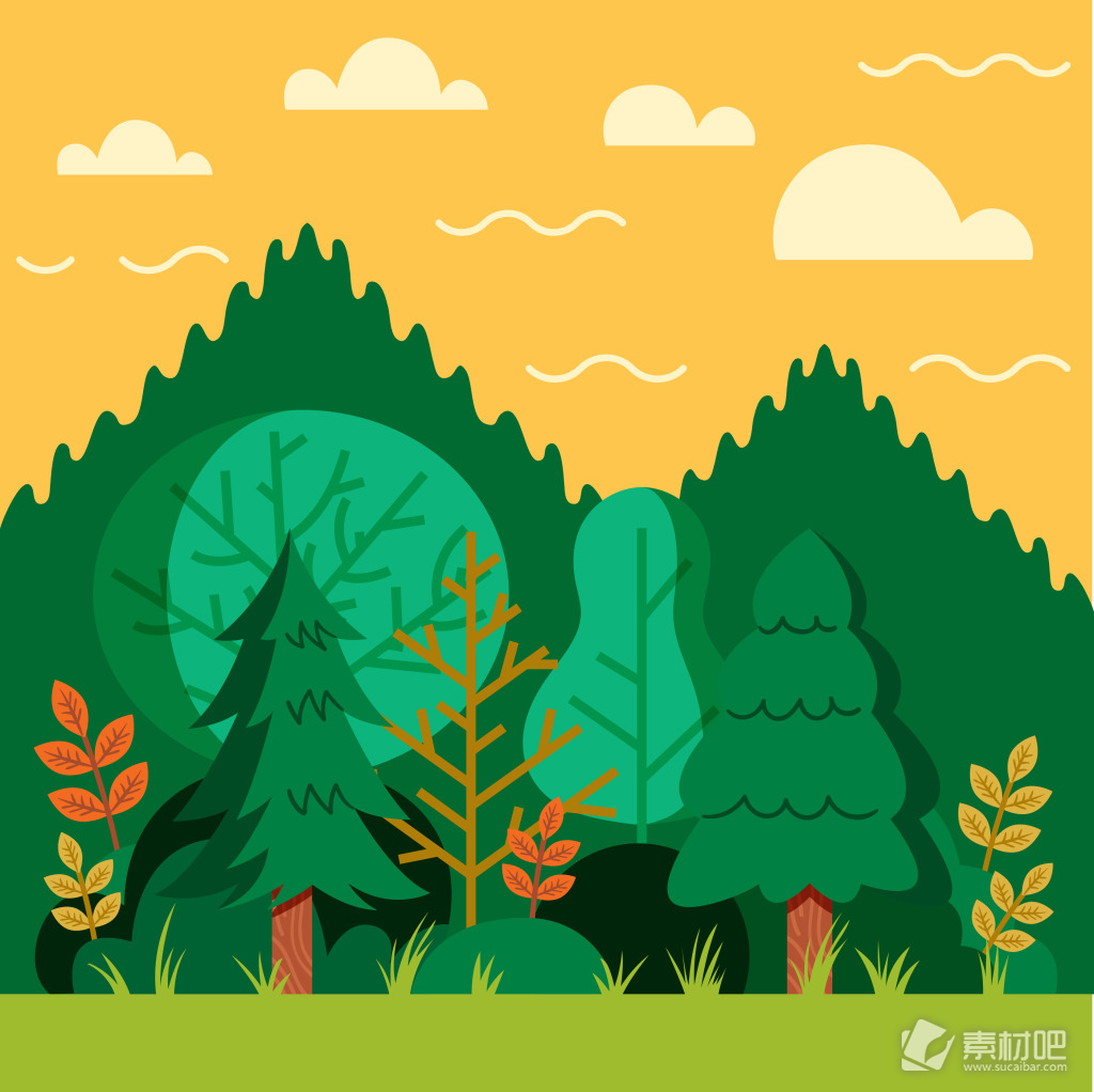 绿色扁平树林插画