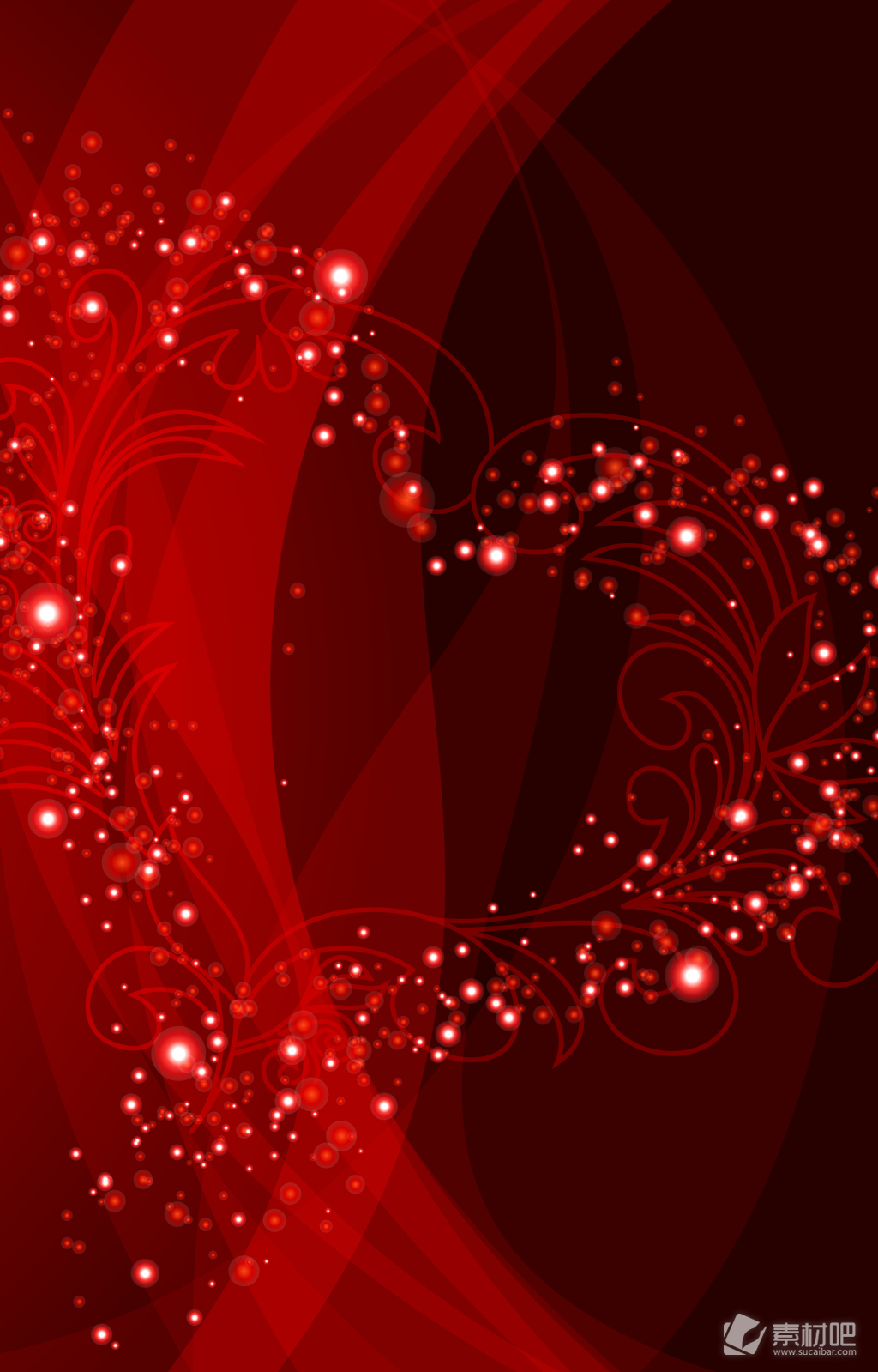红色花纹组成的爱心背景素材