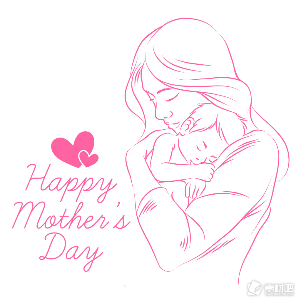手绘线性母亲节插画