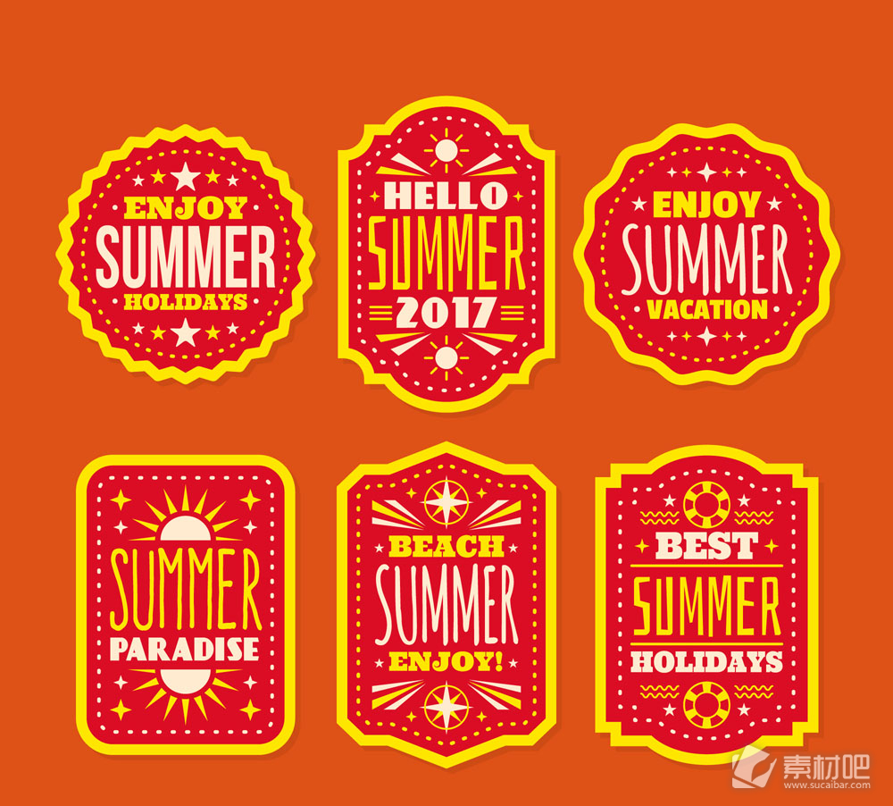 6款橙色夏季度假标签矢量图