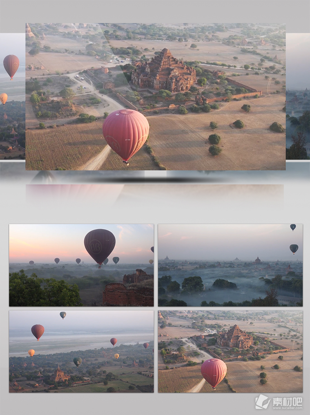 航拍气球飞行在缅甸巴甘上空视频素材