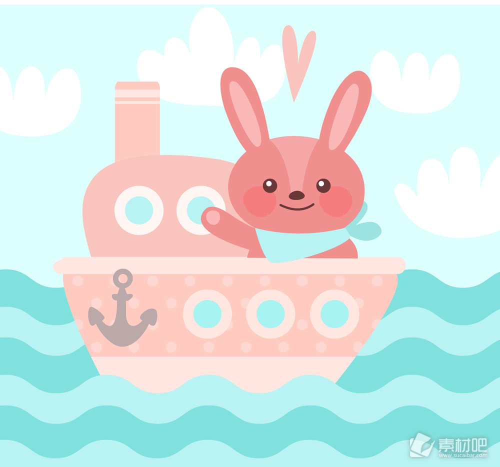 卡通坐船的兔子矢量素材