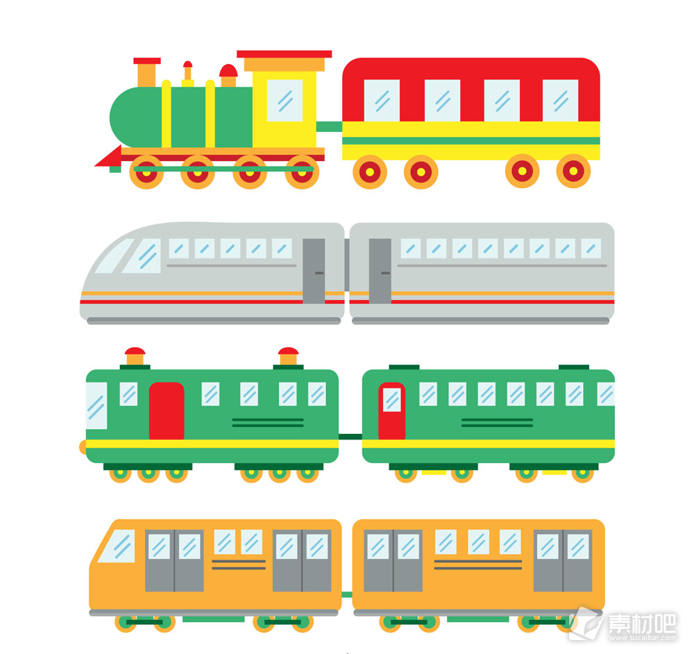 4款彩色火车设计矢量素材