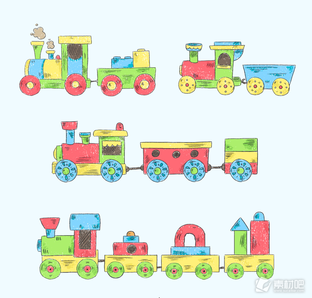 4款手绘玩具火车设计矢量图